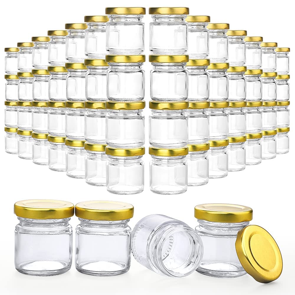 Folinstall 60-pack small glass jars with lids close-up for gift-ready presentation