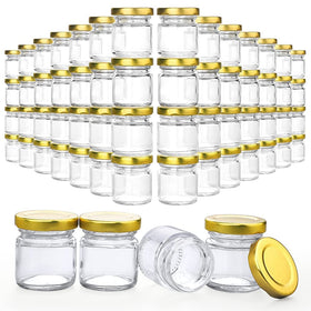Folinstall 60-pack small glass jars with lids close-up for gift-ready presentation