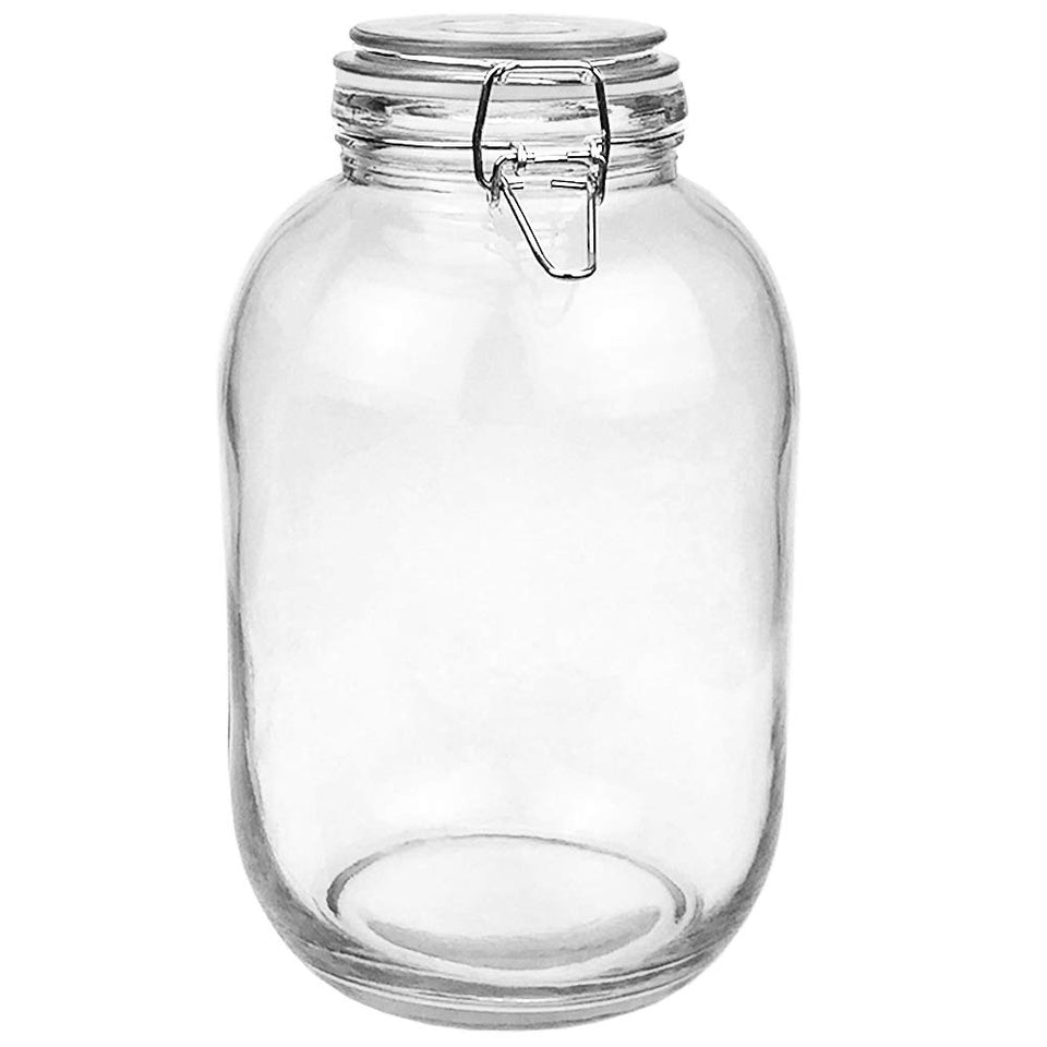 Folinstall gallon glass jar with airtight lid, ideal for long-term storage and fresh preserves.