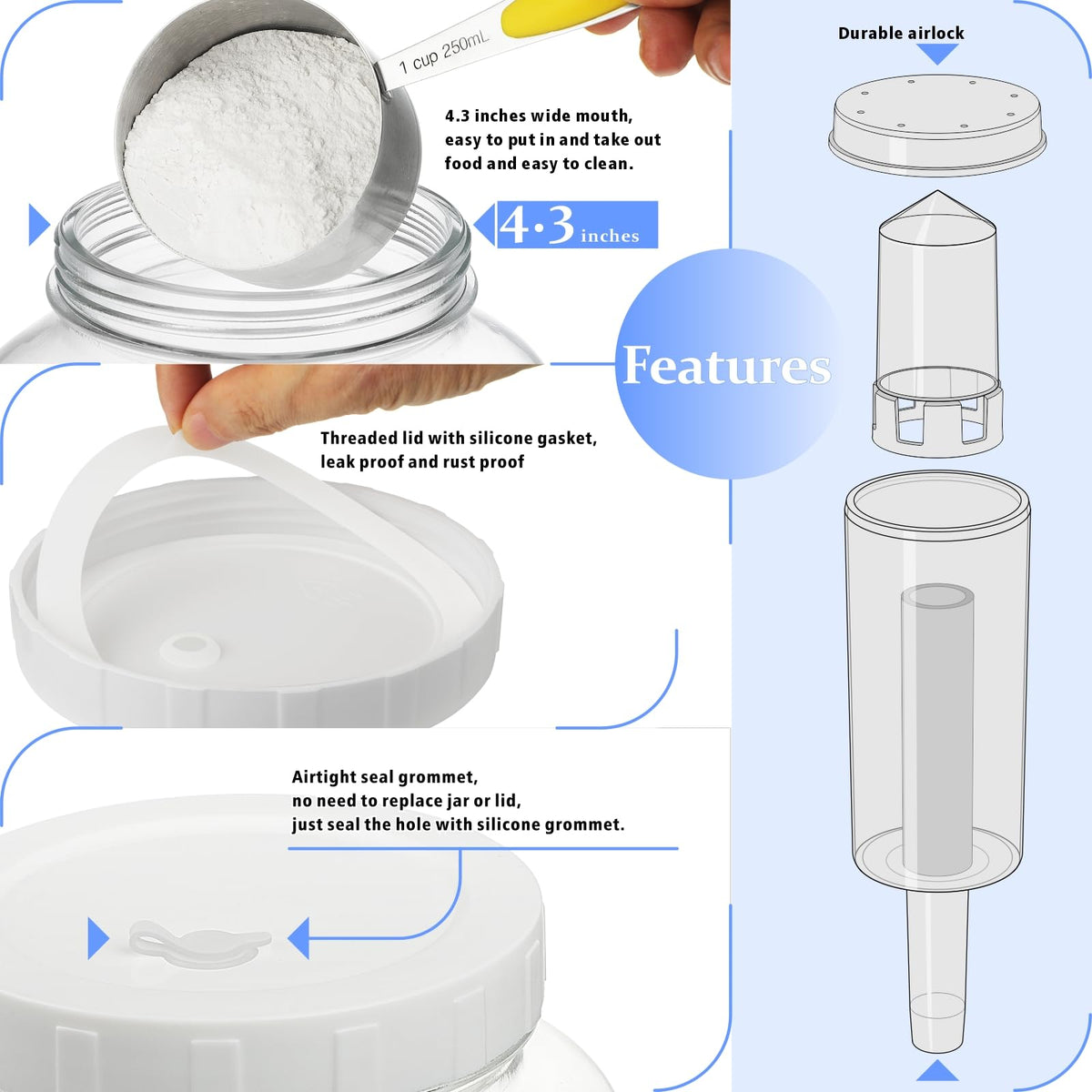 Folinstall jar features precise scale marks in ml and oz for measurement.