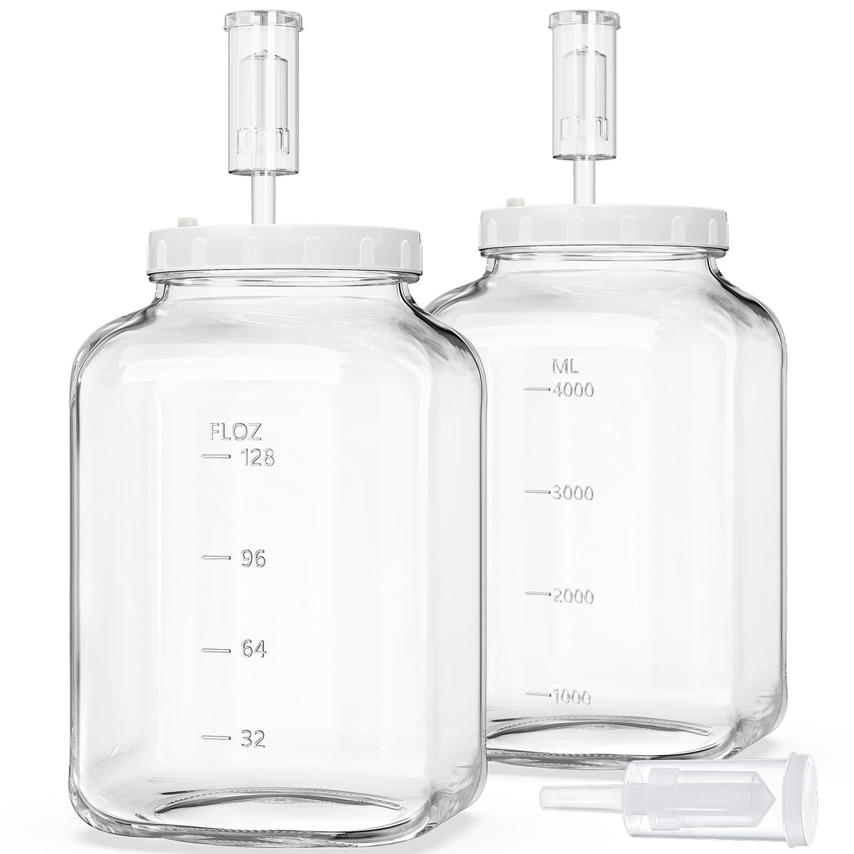 Folinstall square-design jar with airlock for controlled fermentation.