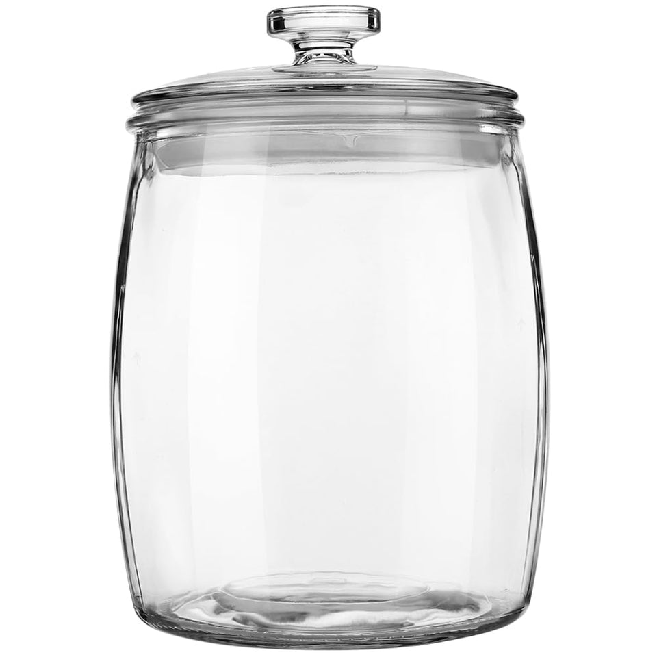 Folinstall wide-mouth apothecary jar with lid on counter for organized storage.