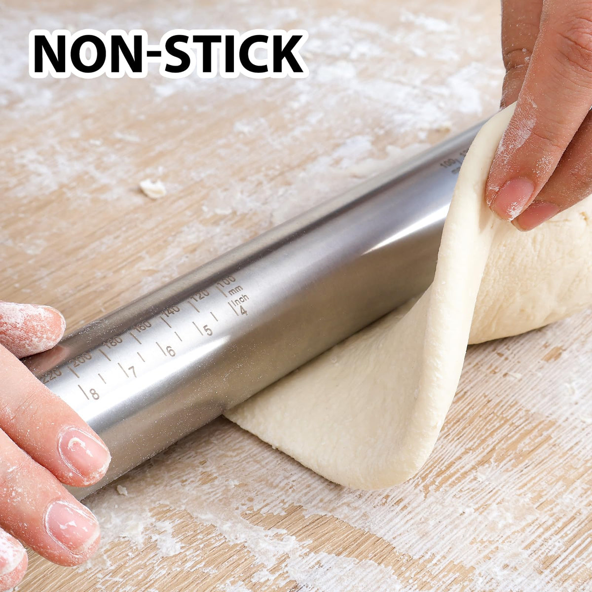 Dough rolled evenly with Folksy Super Kitchen thickness rings