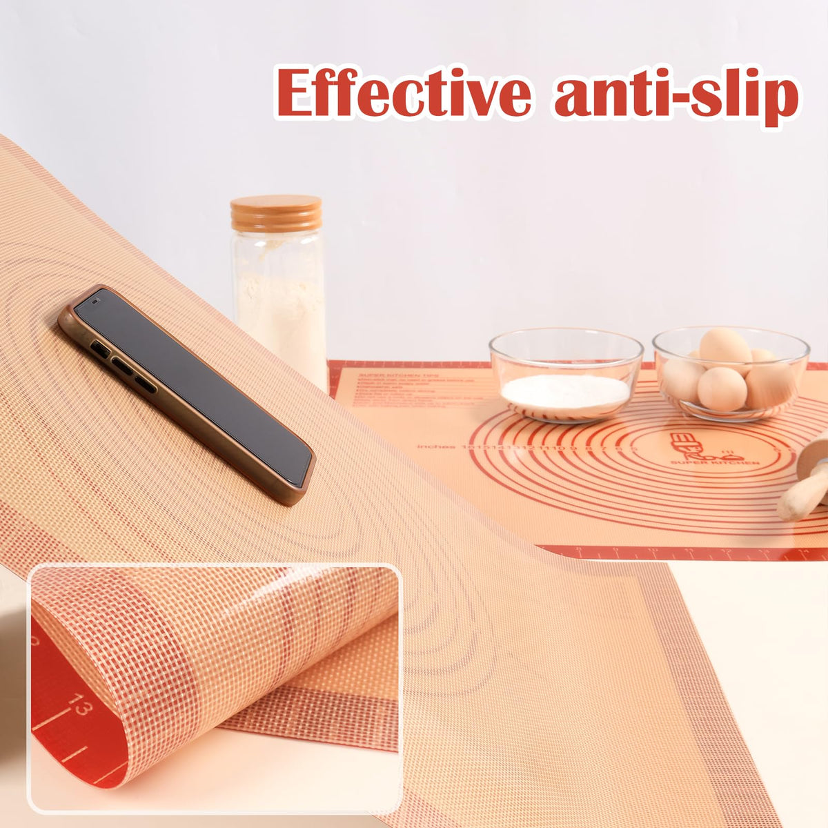Folksy Super Kitchen mat 0.7mm thick for sturdy rolling and durability.
