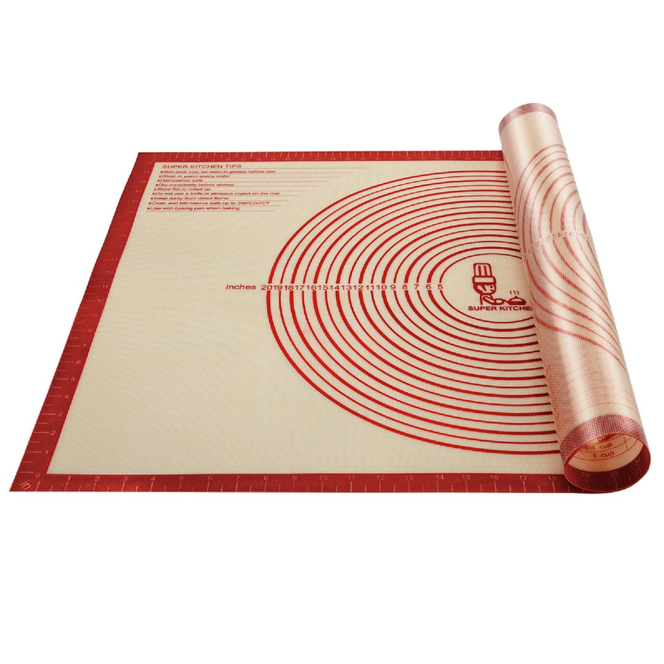 Folksy Super Kitchen non-slip pastry mat in red 36x24 inches front view for dough work