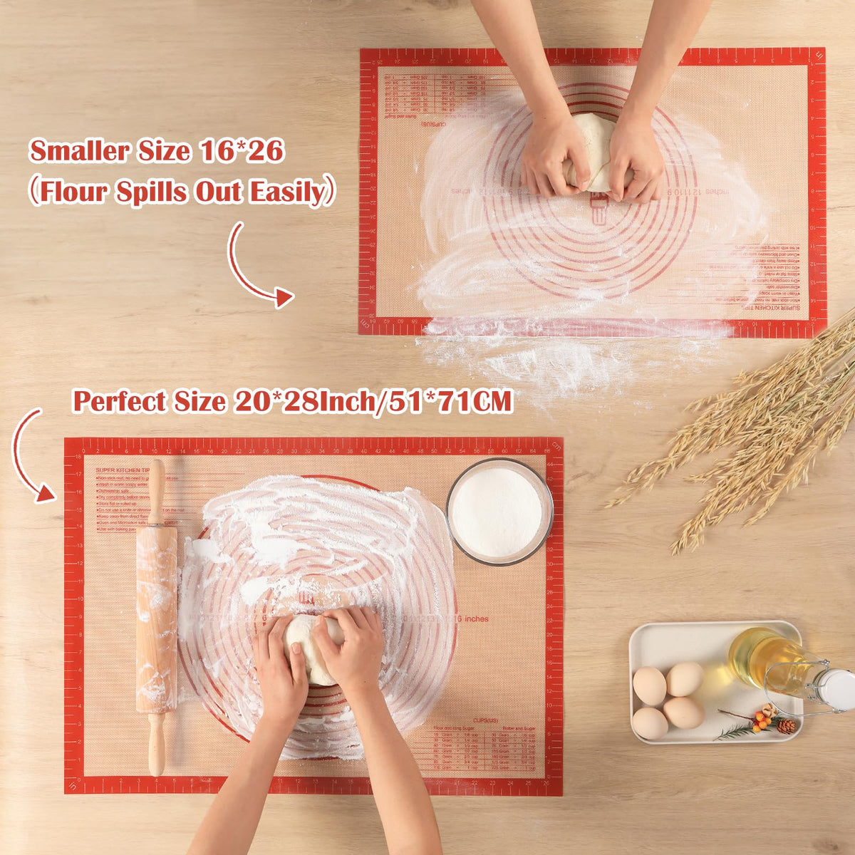 Folksy Super Kitchen nonstick silicone surface prevents sticking during prep.