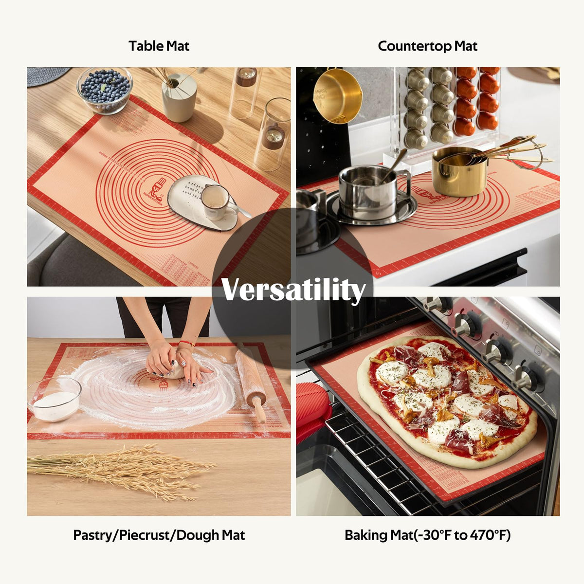 Versatile pastry mat doubles as oven liner and table mat