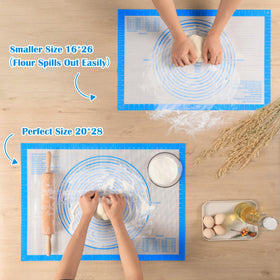 Folksy Super Kitchen blue silicone pastry mat in action for precise dough shaping.