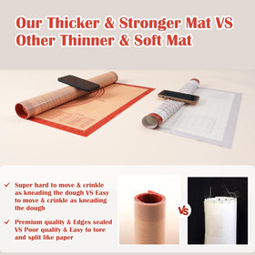 Folksy Super Kitchen silicone baking mat with non-stick surface for easy cleanup.