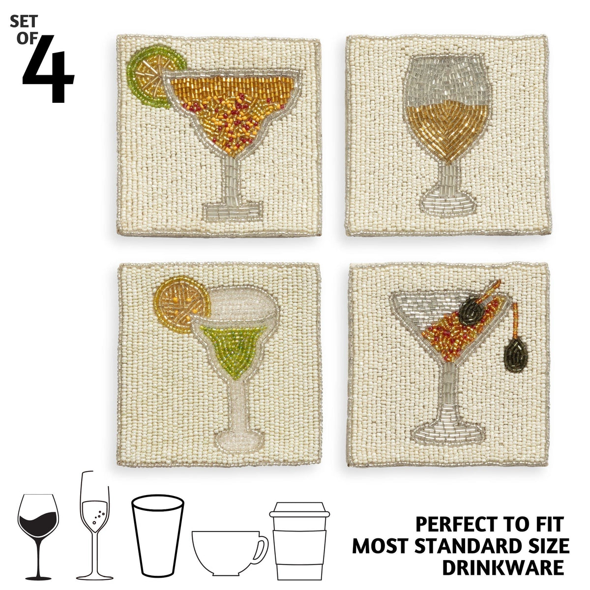 Folkulture coasters with anti-slip lining keep drinks in place on any table.