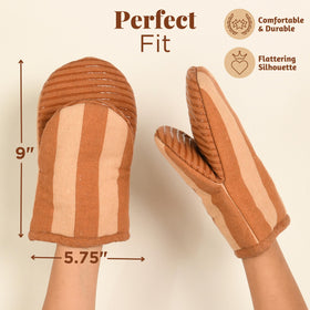 Folkulture mitts withstand heat up to 500 degrees Fahrenheit for protective kitchen use.