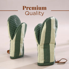 Folkulture oven mitts with hanging loop for convenient storage.