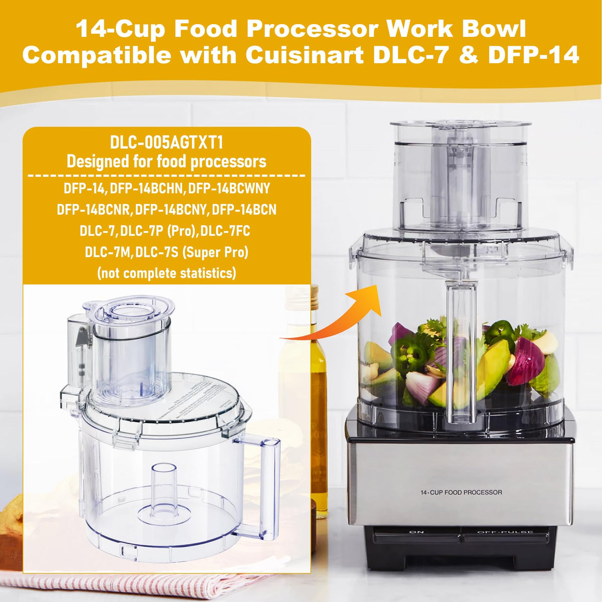 Folosem DLC-005AGTXT1 lid DFP-14NWBCT1 keeps ingredients contained during chopping.