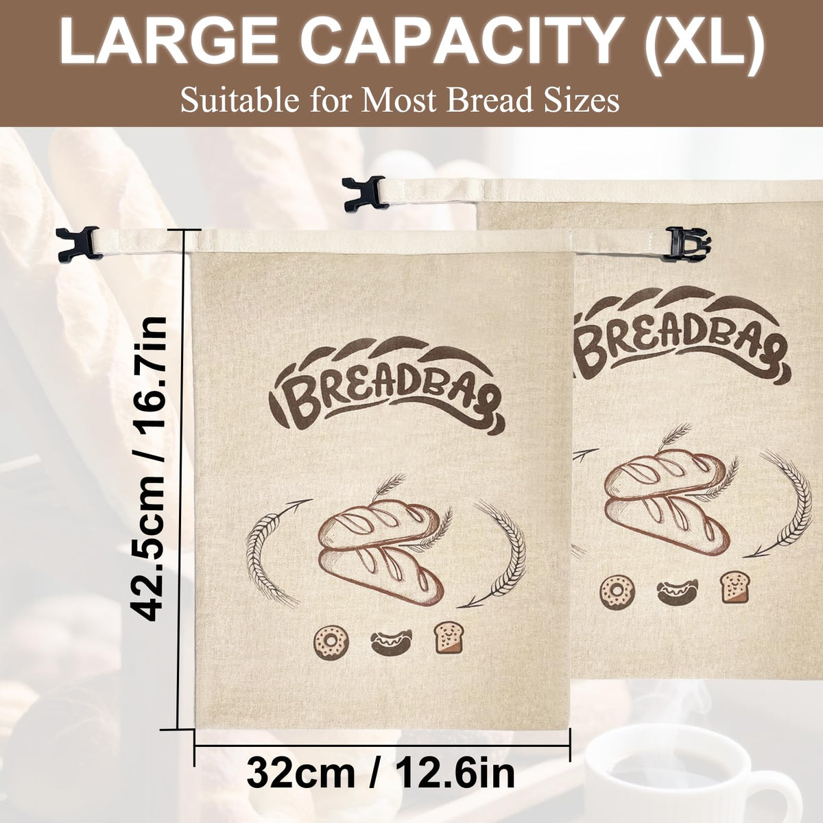 FONDFRAMORY bread bag shows zipper and buckle for secure storage.