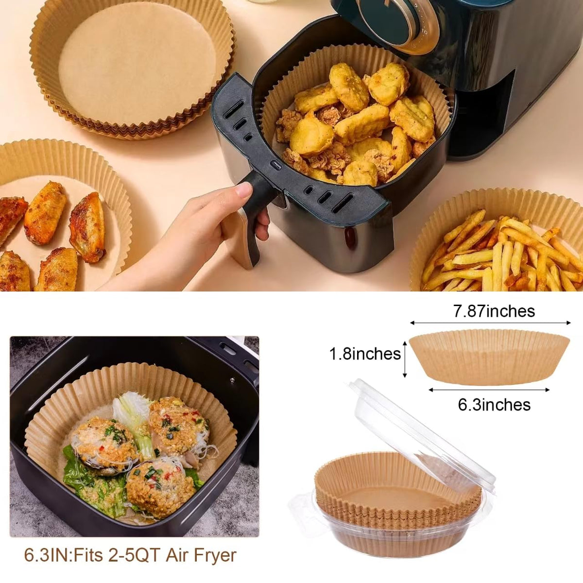 Fondpen round liner 6.3 inches greaseproof and heat resistant up to 450°F.