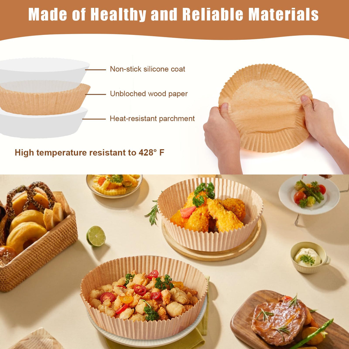 Fondpen parchment liner disposable non-stick ideal for 2-5QT air fryers.