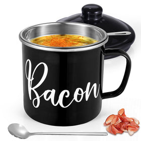 Fondpen bacon grease container front view for easy fat storage and reuse.