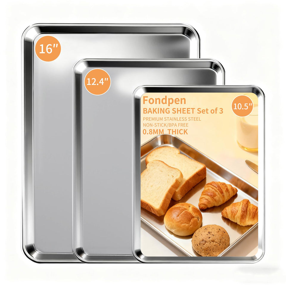 Fondpen baking sheets 16x12x1 inch top view with deep sides for easy batch roasting.