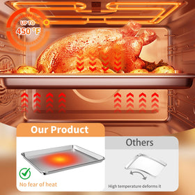 Fondpen baking sheets with rolled rims protecting hands during handling.