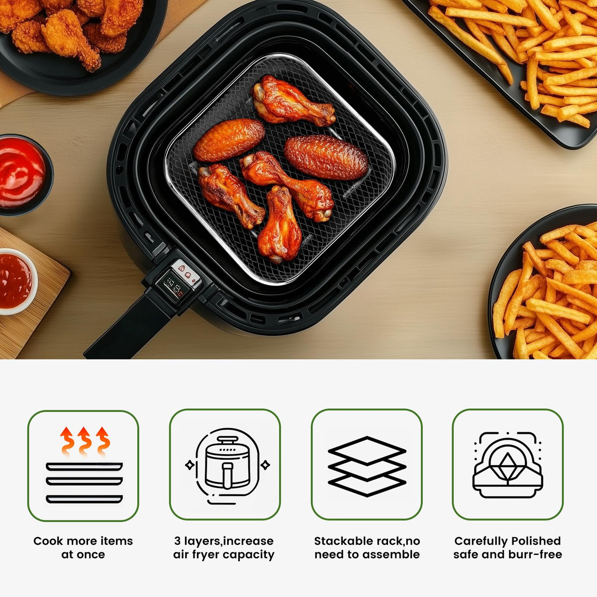 Fondpen Cosori-compatible rack fits Cosori 6qt for versatile cooking.
