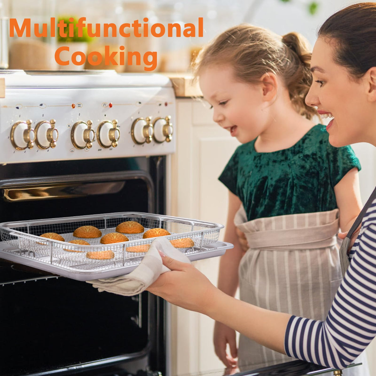 Fondpen stainless steel crisper tray enhances airflow and browning.