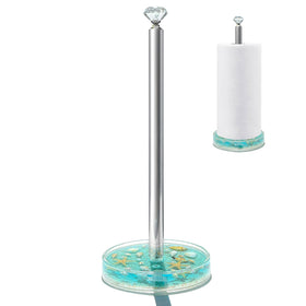 FONMY acrylic seashell blue paper towel holder keeps towels within reach on the counter.