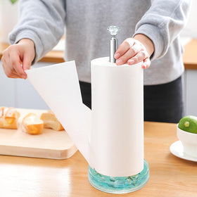FONMY seascape blue paper towel holder enhances coastal decor and quick one-handed use.