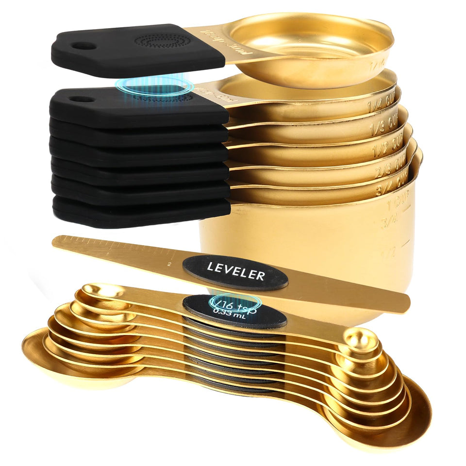 FONYA 16-piece gold measuring set with magnetic nesting for space-saving organization.