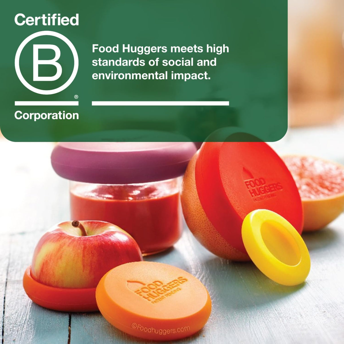 Food Huggers apple half saver helps extend freshness for sliced apples.