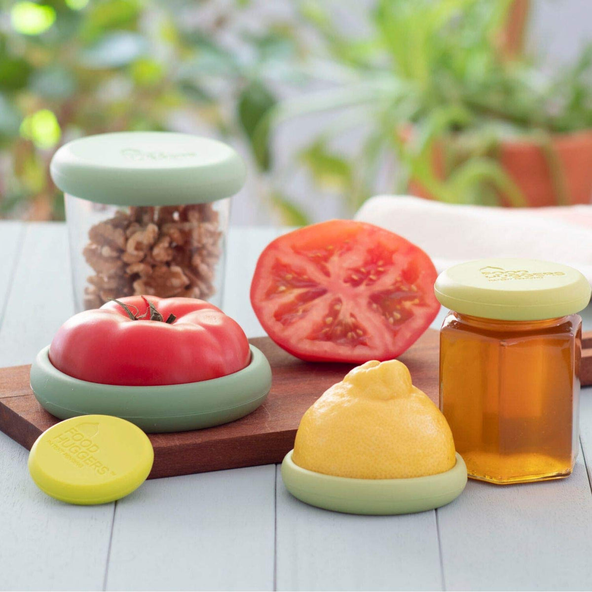 Food Huggers cheese saver silicone sleeve on cheese wedge to maintain moisture