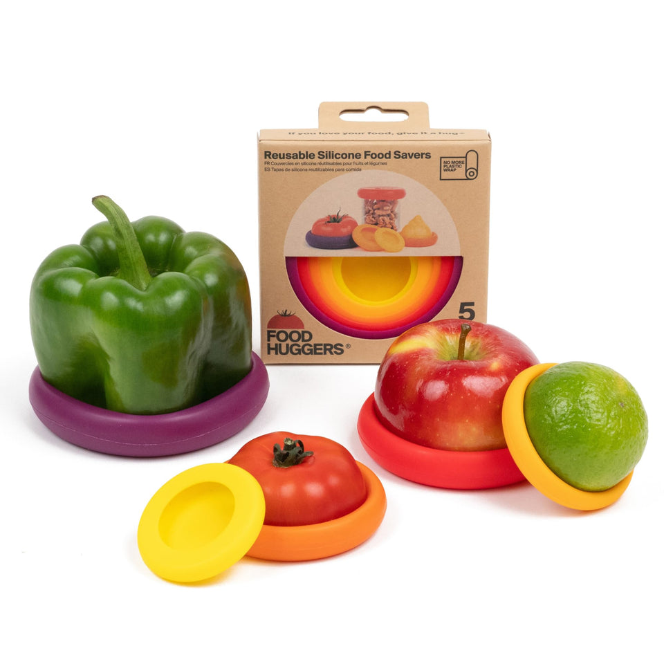 Food Huggers onion half saver seals onion halves to stay fresh longer.