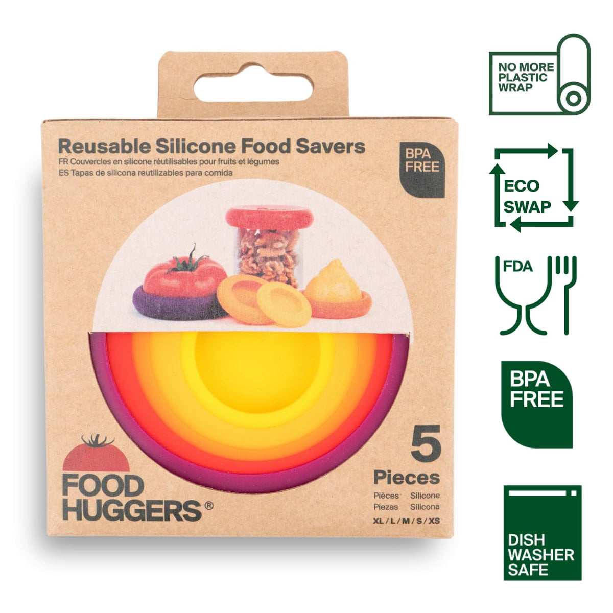 Food Huggers tomato half saver preserves freshness for juicy halves.