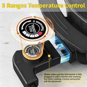 Food Party 5-level temperature control enables precise simmer to boil.