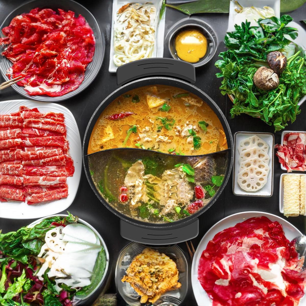Food Party divider setup enables simultaneous soups with minimal transfer.
