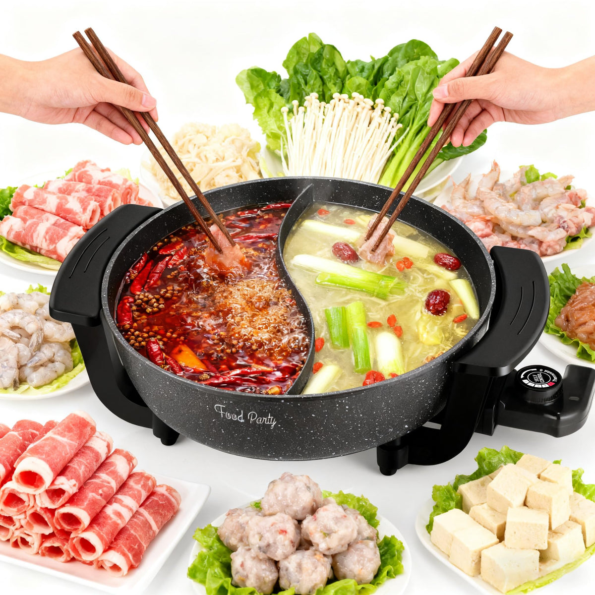 Food Party easy-clean base simplifies post-meal cleanup after use.