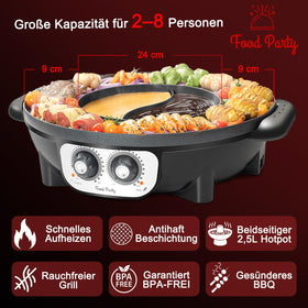 Food Party 2-in-1 hot pot and grill top-angle view shows compact versatility.