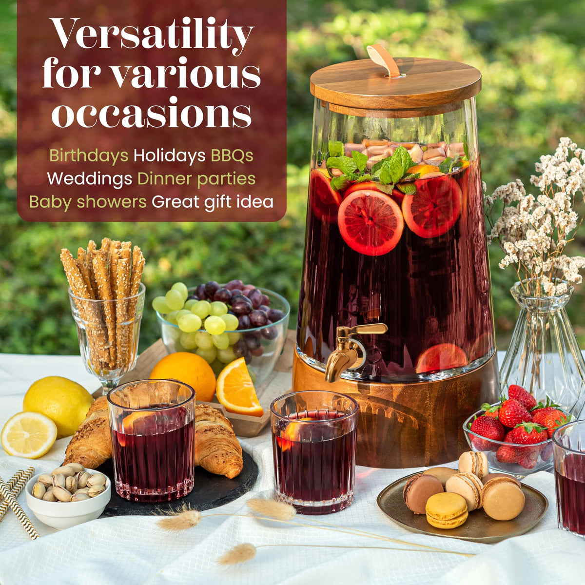 FOODLE glass dispenser on a sturdy stand for stylish beverage service