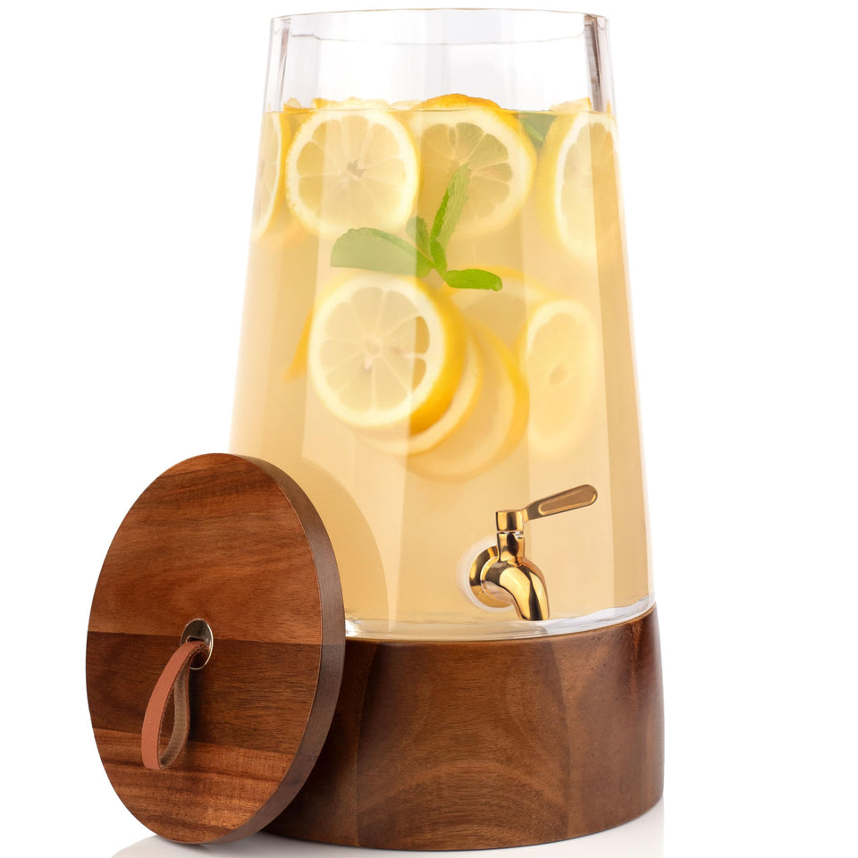 FOODLE large glass drink dispenser with spigot ready for backyard parties and easy refills