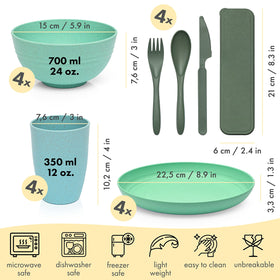 FOODLE wheat straw bowls showcase stackable, dishwasher-safe design for camping or picnics.
