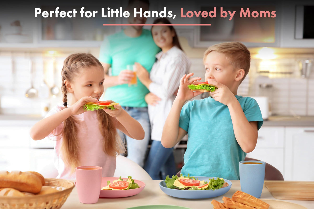 FOODLE Wheat Straw Dinnerware Set toddler-friendly plates and bowls for kids.
