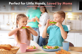 FOODLE Wheat Straw Dinnerware Set toddler-friendly plates and bowls for kids.