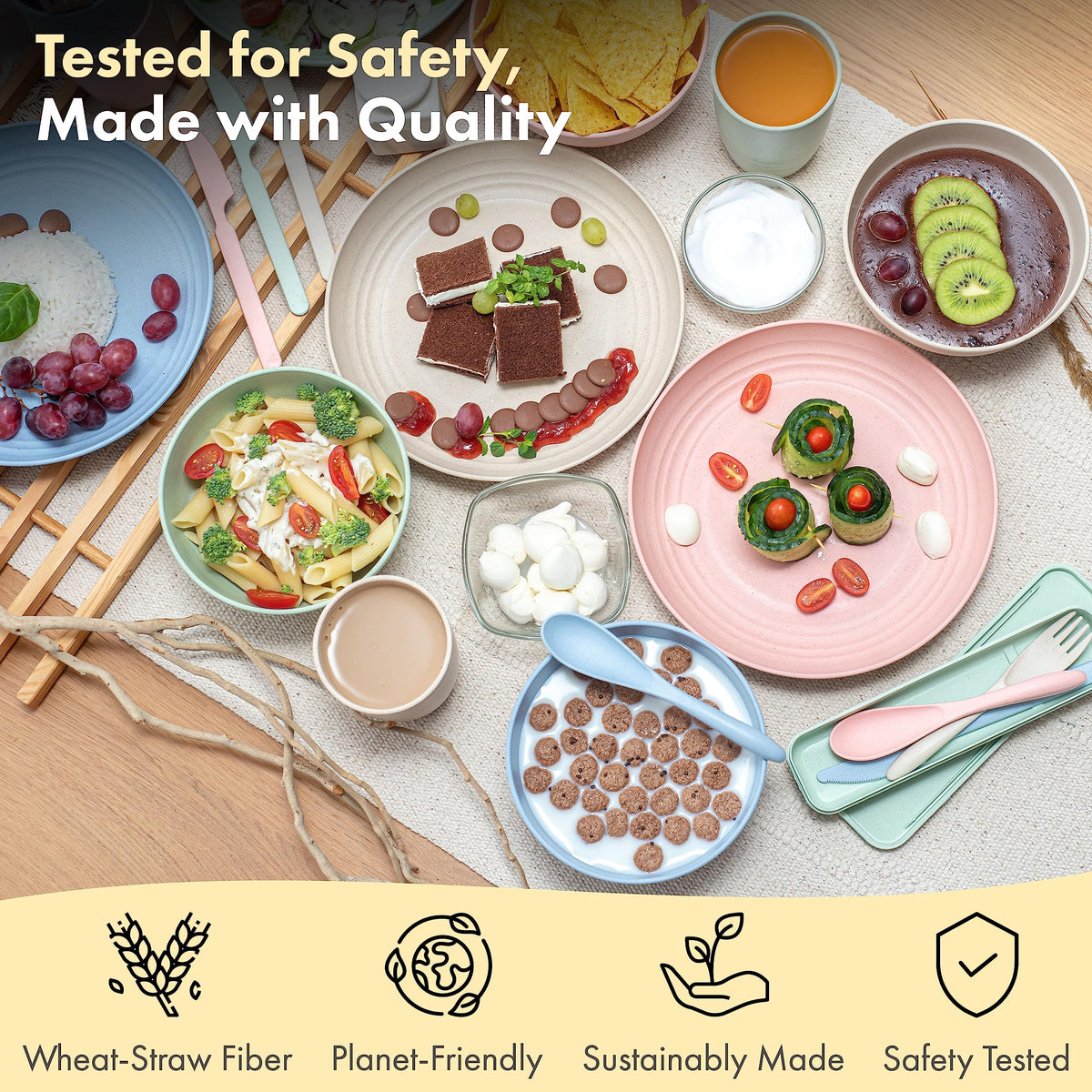 FOODLE Wheat Straw Dinnerware Set camping-ready kit for safe outdoor dining.