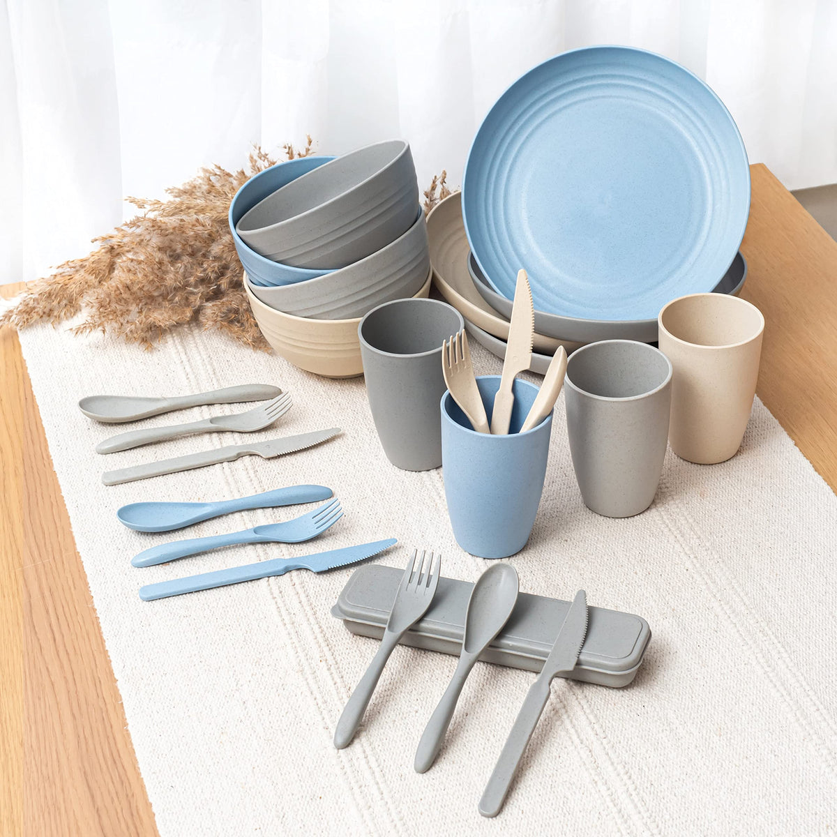 FOODLE Wheat Straw Dinnerware Set dorm-perfect plate and bowl in cozy room