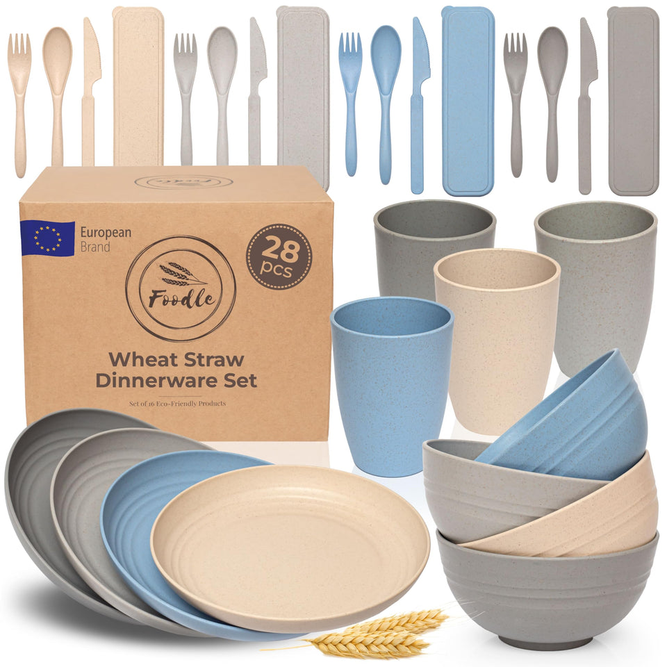 FOODLE Wheat Straw Dinnerware Set plate close-up showing durable, BPA-free daily use