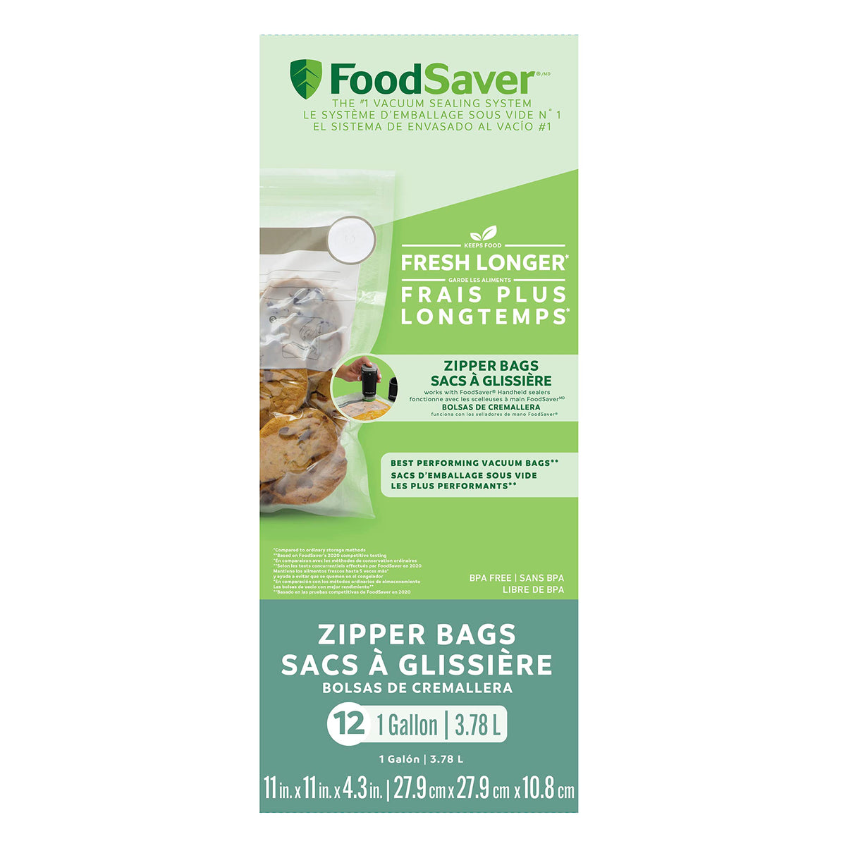 FoodSaver 1-Gallon vacuum bags in a pack for freezer-safe storage