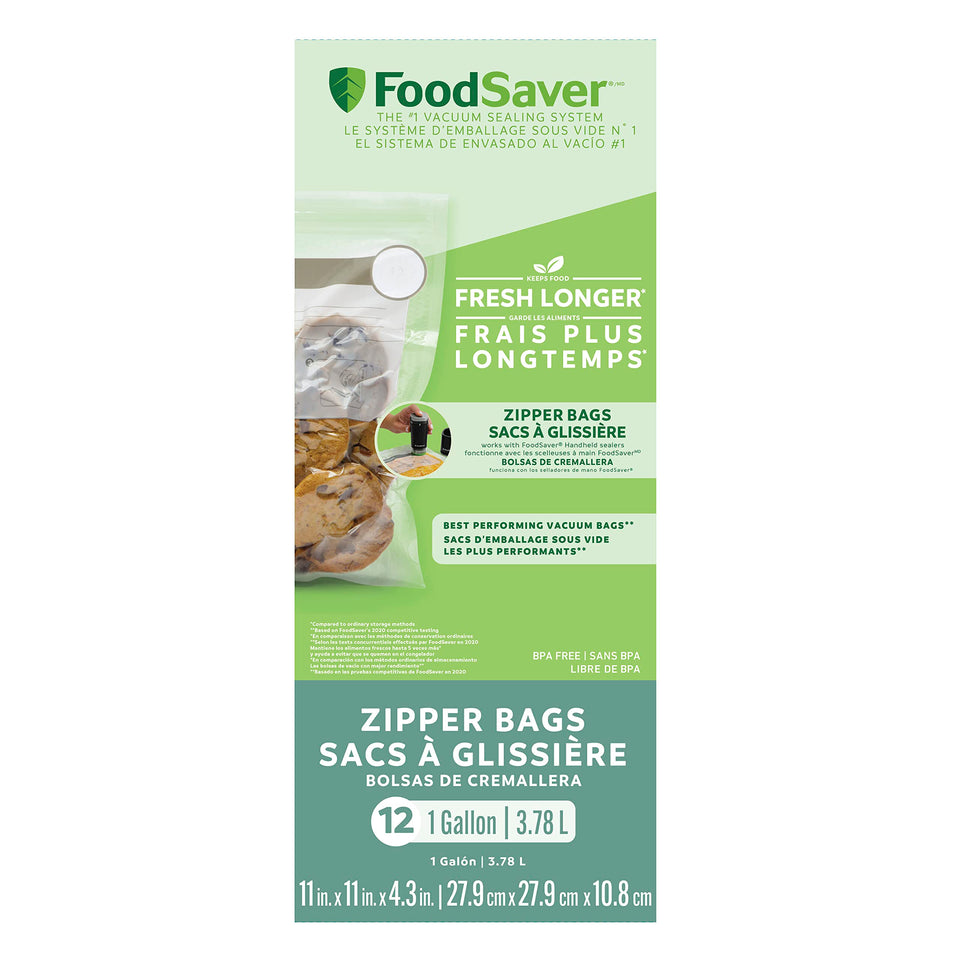 FoodSaver 1-Gallon vacuum bags in a pack for freezer-safe storage