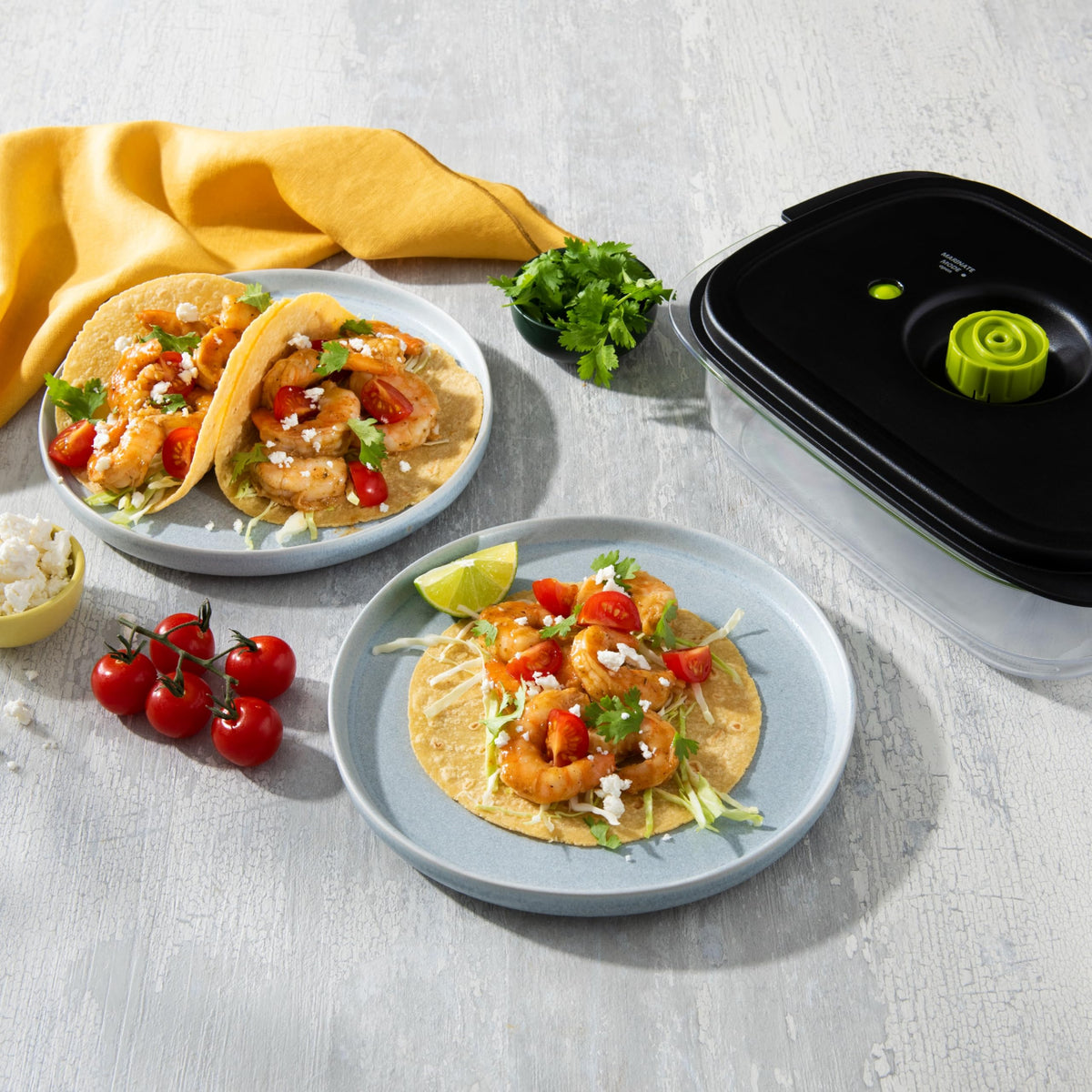 FoodSaver 2116382 nestable design helps keep fridge organized.