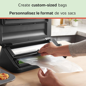 FoodSaver rolls enabling creation of custom-sized bags for odd-shaped foods.
