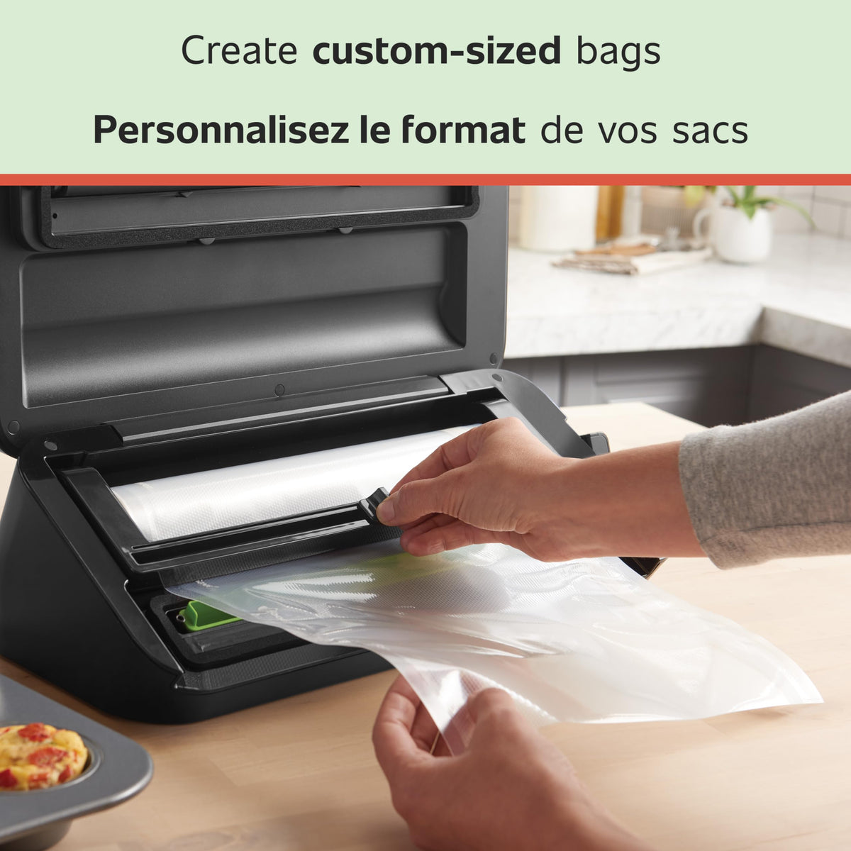 FoodSaver custom-length bags support precise portions and reduced waste