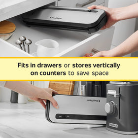 FoodSaver dishwasher-safe drip tray shown for quick cleanup after use.